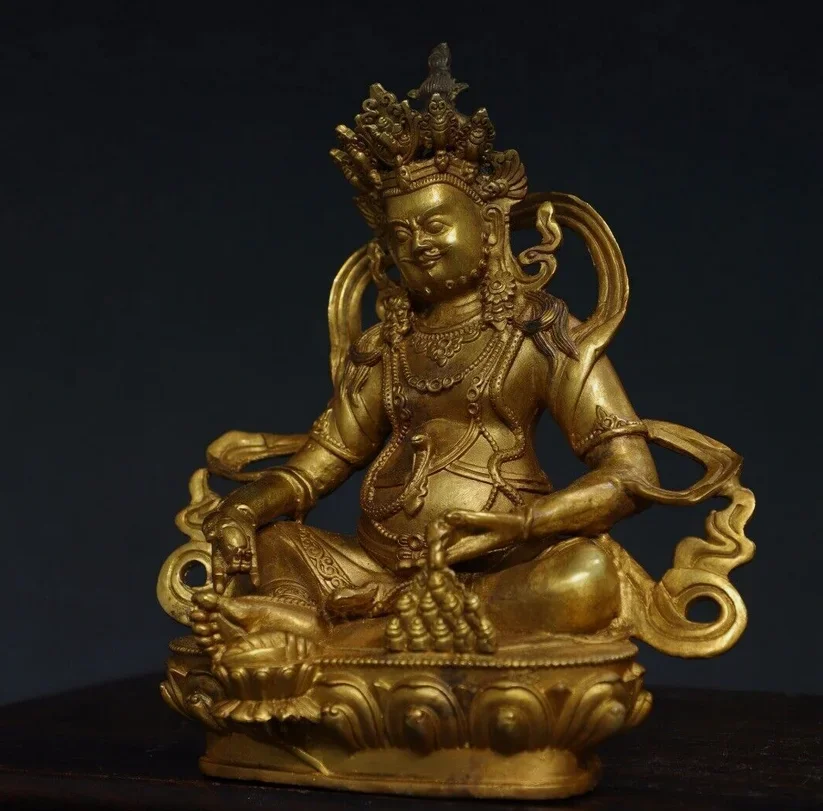 

8" China old Tibetan Buddhism temple Bronze gilt Yellow Jambhala Buddha statue