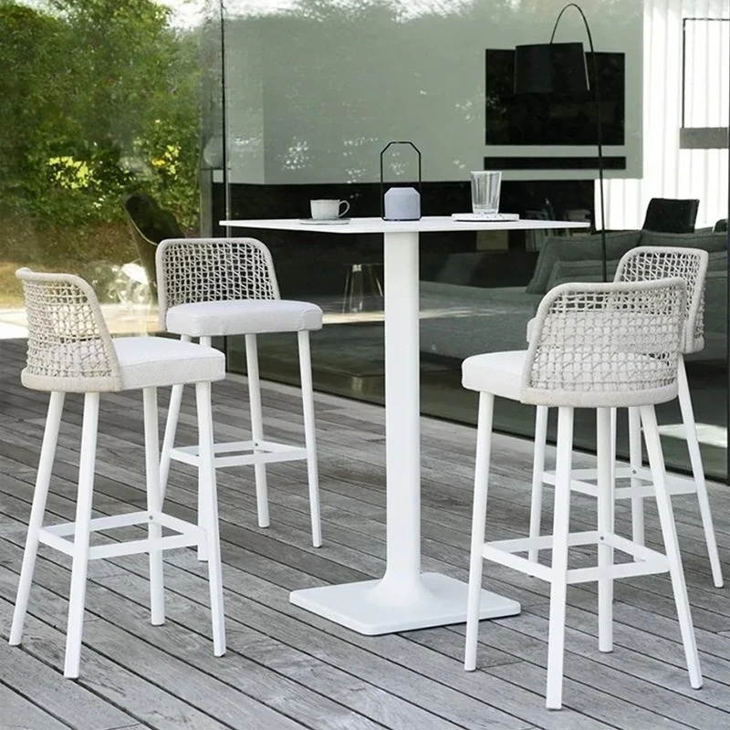 Villa Bar Chair Furniture Leisure Garden Patio One Table Four Chairs Waterproof Sunscreen Backrest Rattan