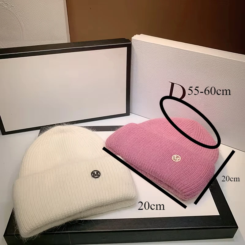 Rabbit Fur Beanies Fluffy Black White Winter Hat for Women Ear Warm Knitted Hat Skullies Beanies Female Bonnet Woman M Knit Cap, image 4