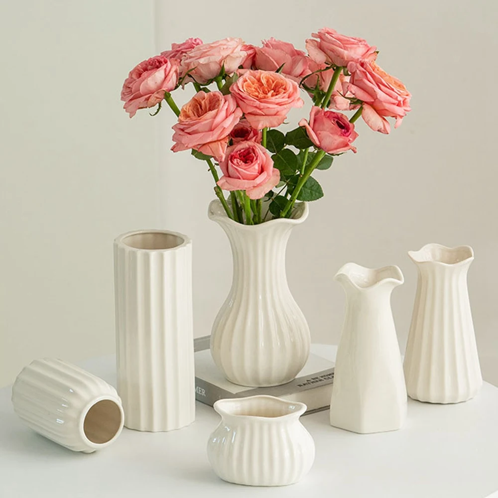 White modern ceramic vases water-grown flowers dried flowers Decorative ornaments Living room table ornaments flower ware North