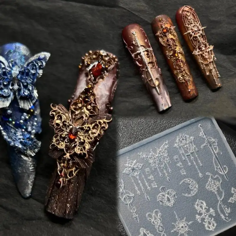 

1 Pcs European Retro Style 3d Relief Silicone Mold,Transparent Flowers Bow Tie Nail Art Silicone Carving Mold Mould Template