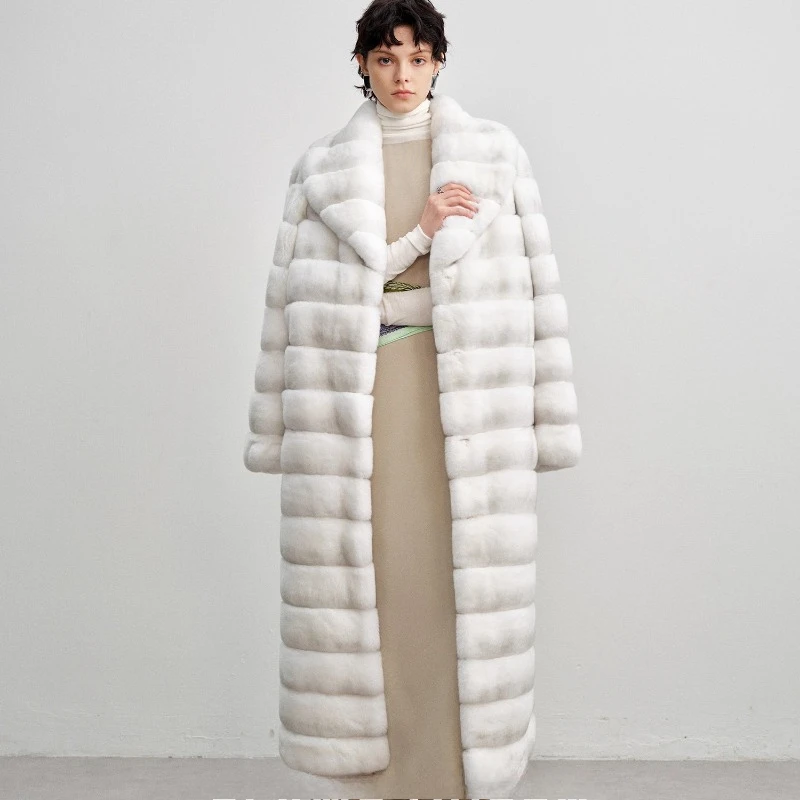 YOLANFAIRY 가을과 겨울 신상품 수입된 전체 렉스 토끼털 코트 라운드넥 긴팔 심플 스타일 퍼 오버코트 2025