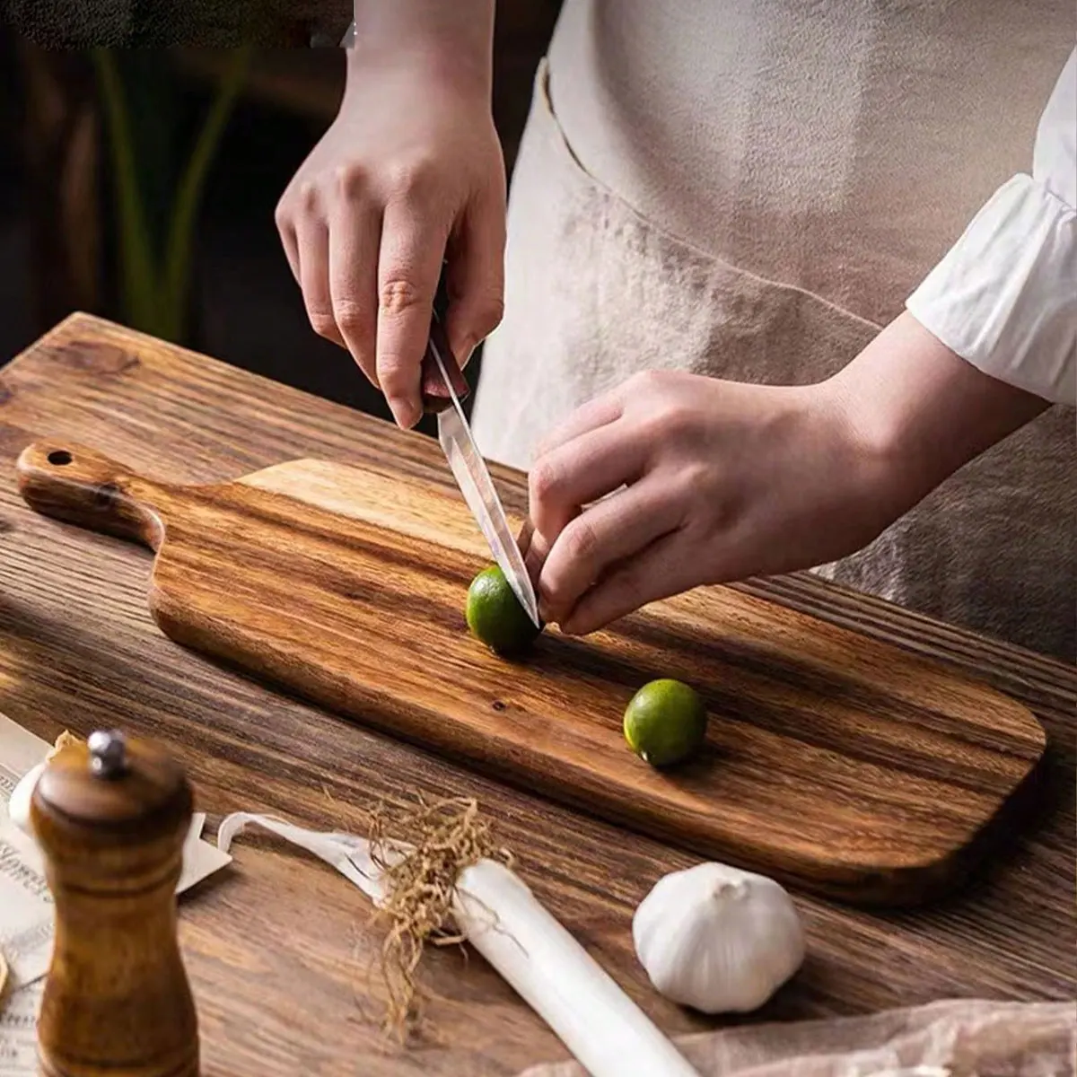 Fruit Cutting Board, Solid Wood Chopping Board for Home Use, Double-Sided Acacia Wood Small Cutting Board, Wooden Tray for Bread, Steak, and Cooked Food, 1 Piece
