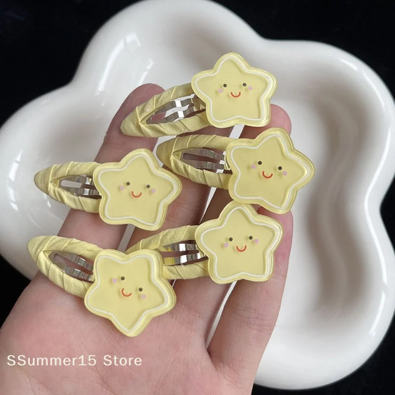 【R】1Pair Sweet Fashion Smile Star Hair Clips Versatile Cute Yellow Acrylic Hairpin For Women Girls Kawaii Hair Accessories Gifts
