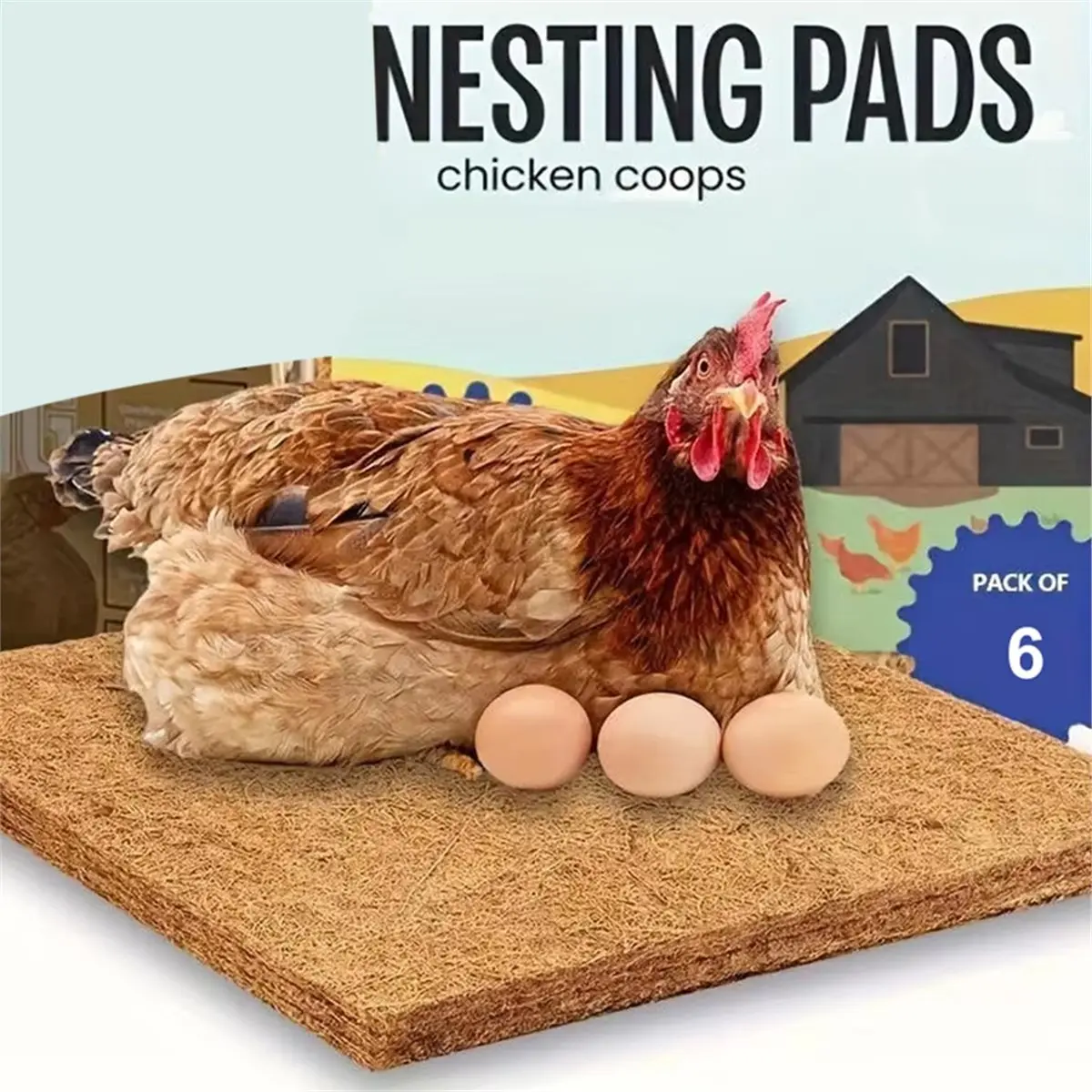 PHONE&GEAR 6 Reusable Hen Nest Pads, Palm Fiber Washable Egg Pads, Warm Nest Pads, Mattress for Poultry to Protect Eggs.