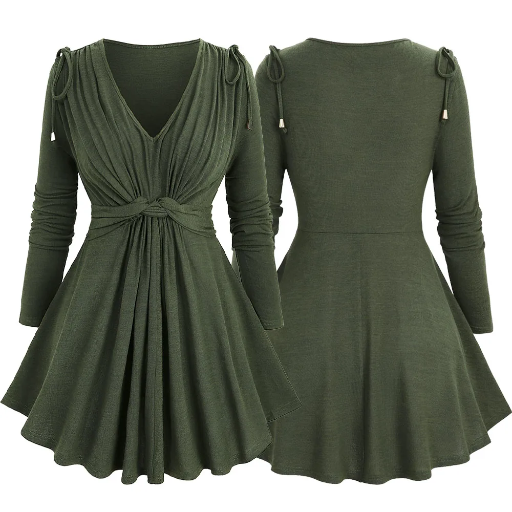 

ROSEGAL большие размеры, витые однотонные блузки с v-образным вырезом и рюшами, осень-зима 2022, повседневные топы с длинными рукавами, костюм