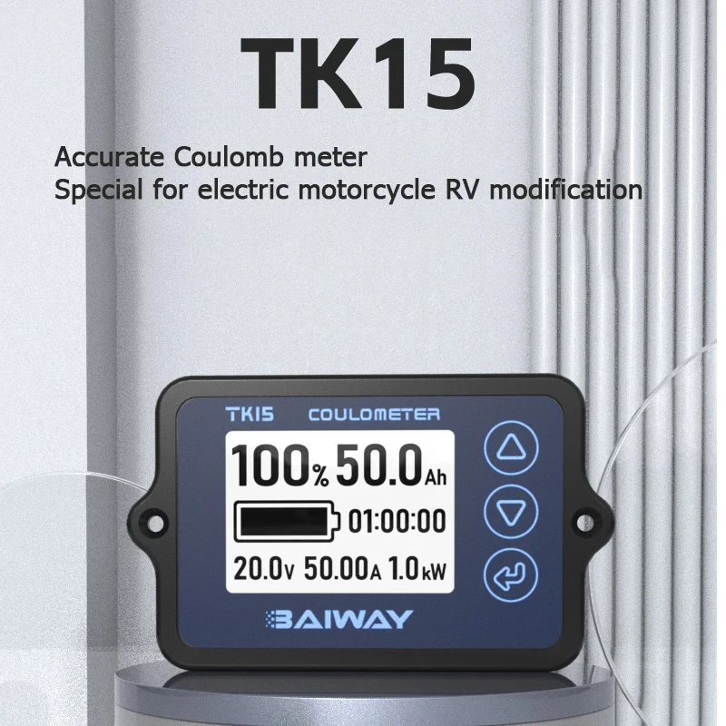 TK15 Coulomb Meter DC8-120V 50A/100A/350A Digital Coulometer Battery Capacity Tester for E-bike/Balance Car/Cleaning Machine