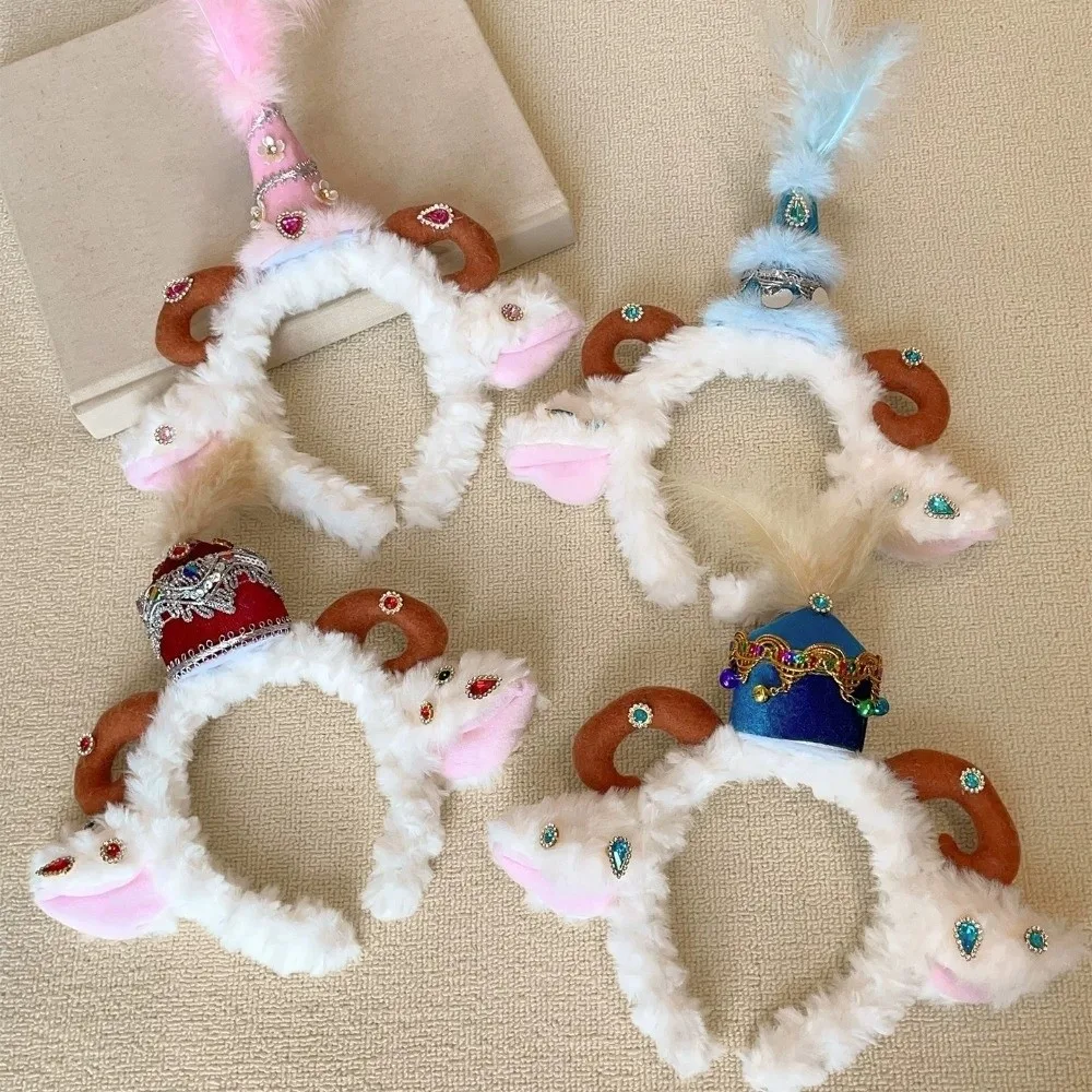 Ethnic Trendy Hair Hoop Plush Sheep Ears Headband Hair Accessories Xinjiang Chinese New Year Plush Lamb Hair Band Sheep Horn