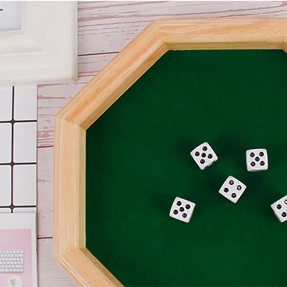 Green Octagonal Dice Tray Table Games Drinking Games Wooden Dice Tray Portable with Dice Desktop Storage Box Board Game