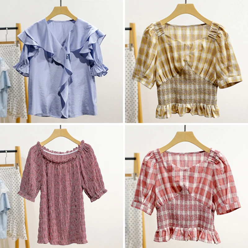 

New Summer Women's Chiffon irt Sli Versatile Designs Bright Colors Street Sle ort Sve V-Ne Regular Length