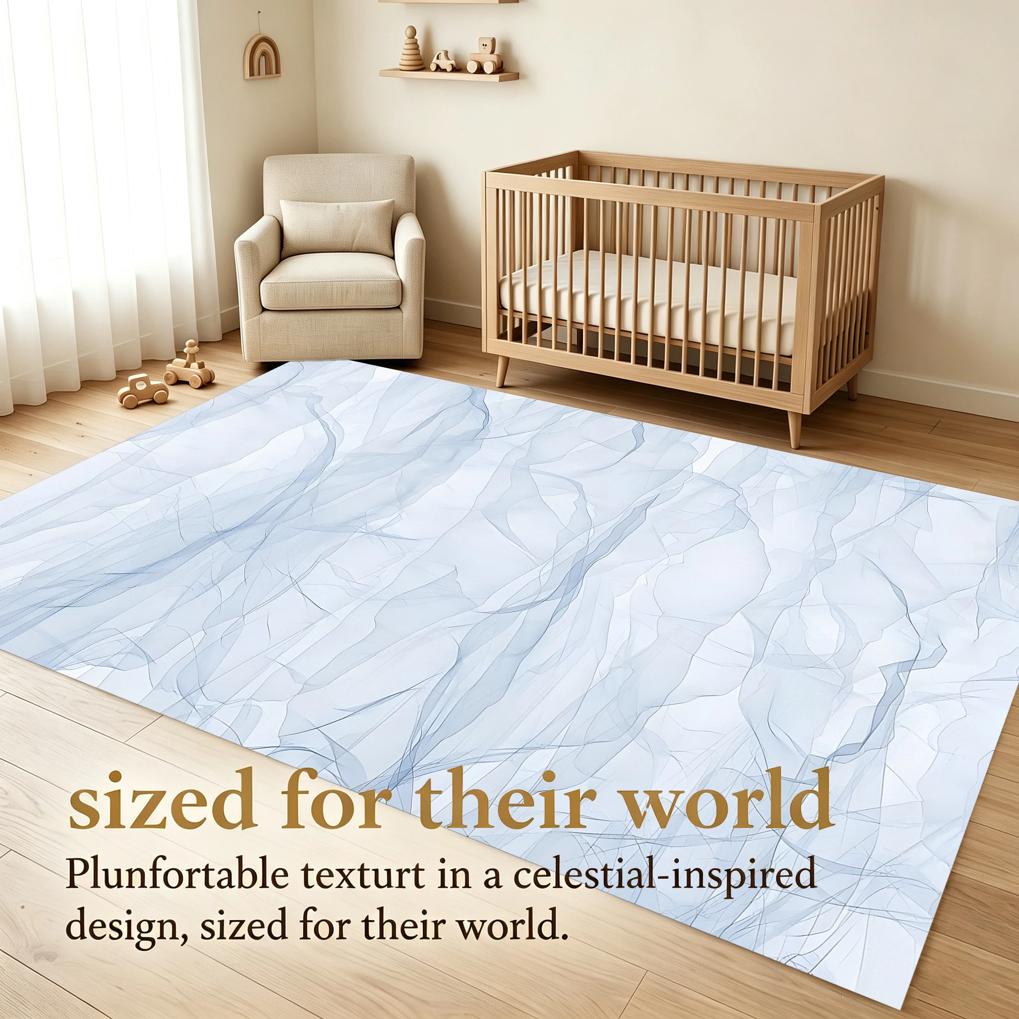 2D Large Carpet Light Blue Abstract Fold Line Simple Style for Living Room Bedroom