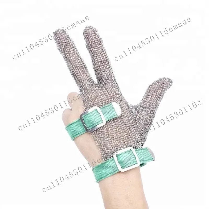 Three-Finger 316L Stainless Steel Anti-Cut Chainmail Gloves for Butcher and Sewing Industry Hand Safe Tools