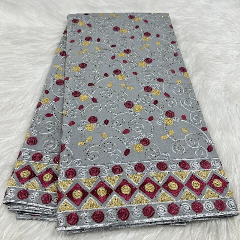 

5-ярдовая швейцарская кружевная ткань с тяжелой вышивкой бисером, африканская 100% хлопчатобумажная ткань, швейцарская вуаль, популярный стиль Дубая 18L170402