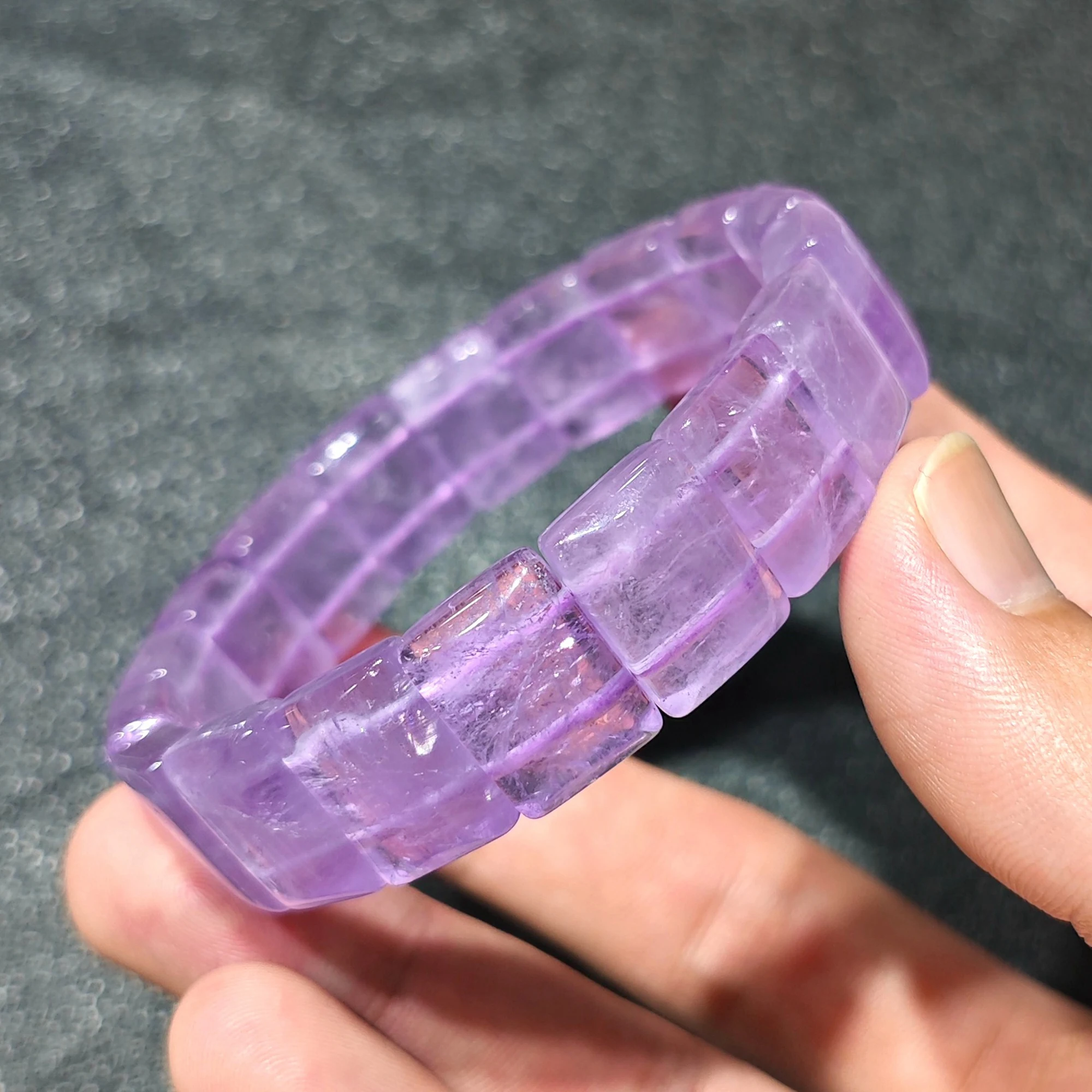 Natural Amethyst Gemstone Segment Bangle Polished Square Nodule Quartz Bracelet Stretch Wristband Jewelry Gift