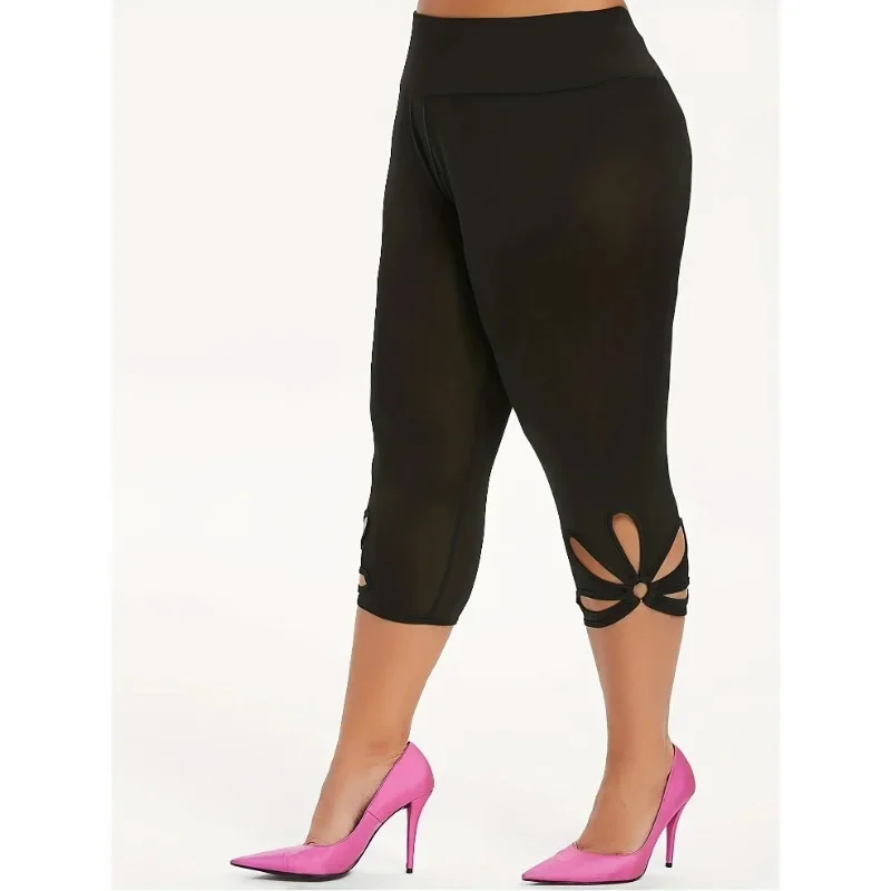 Summer Women's Casual High Waisted Tight Pants with Hollowed Out Pants Ladies Solid Color Elegant Yoga Pants Cropped Pants