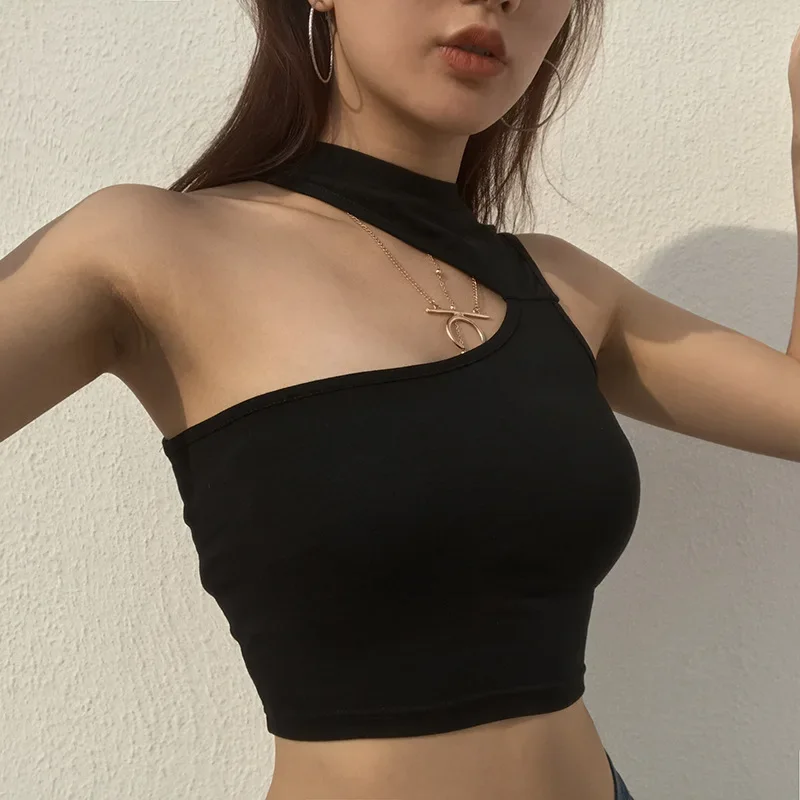 2024 Summer Women Sexy Sleeveless Girls Vest Black Crop Tops T-Shirt Y2k Blouse Solid Casual Streetwear Slim Black Tanks Hot