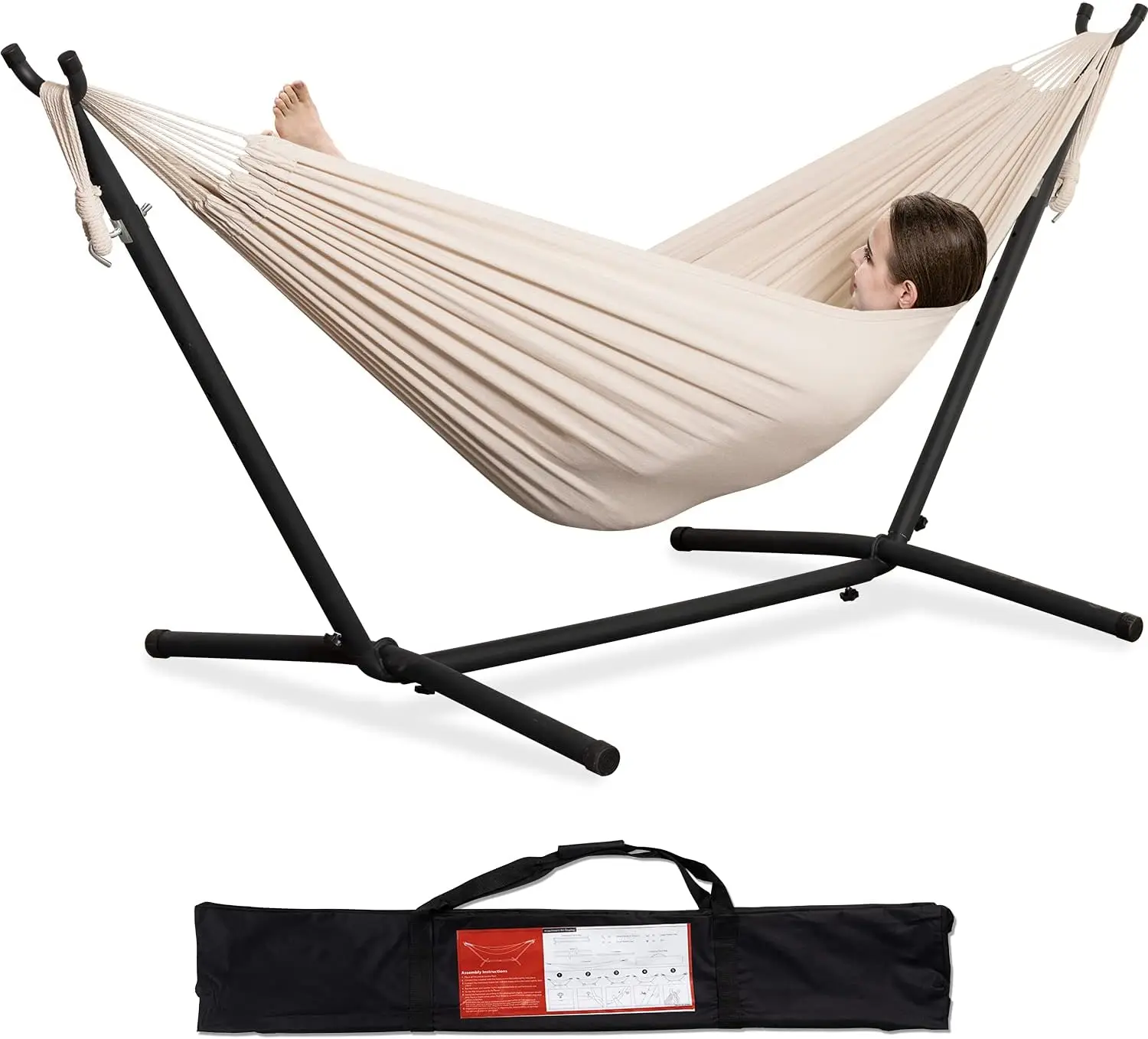 Double Hammock with Space Saving Steel Stand 2 Person Heavy Duty Garden Yard Outdoor 450lb Capacity Hammocks