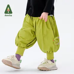 Amila baby down pants 2024 winter new style boys and girls solid white duck down warm soft and skin-friendly children‘s trousers