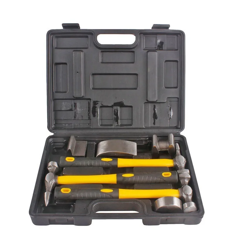 Sheet Metal Repair Hammer Kit 7 Pieces Sand Hammer Dolly Set Professional Auto Dent Remover Hand Tool