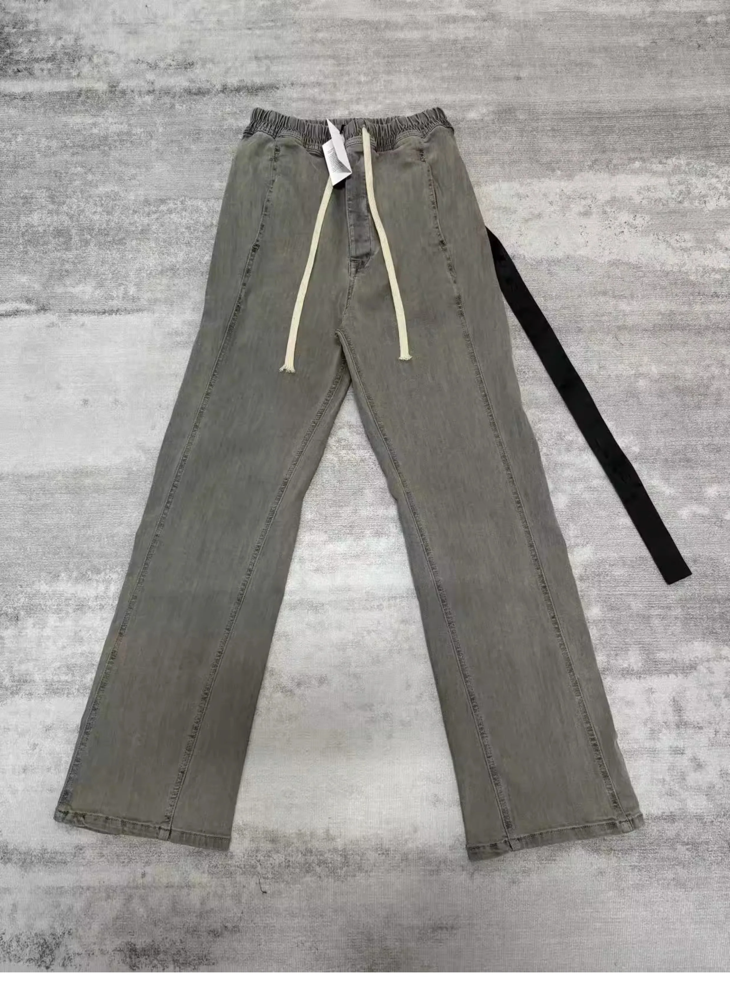 High Street RO Dark Style Side Opening Long Pants Men Vintage Washed Denim Jeans Versatile Casual Micro Flared Breasted Pants