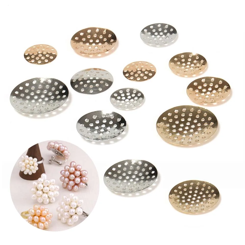 50Pcs 14-25mm Brooch Base Round Blank Tray Brooches Ring Earring Beaded Back Hole Pad Mesh Cabochon Bezel Setting Jewelry Making