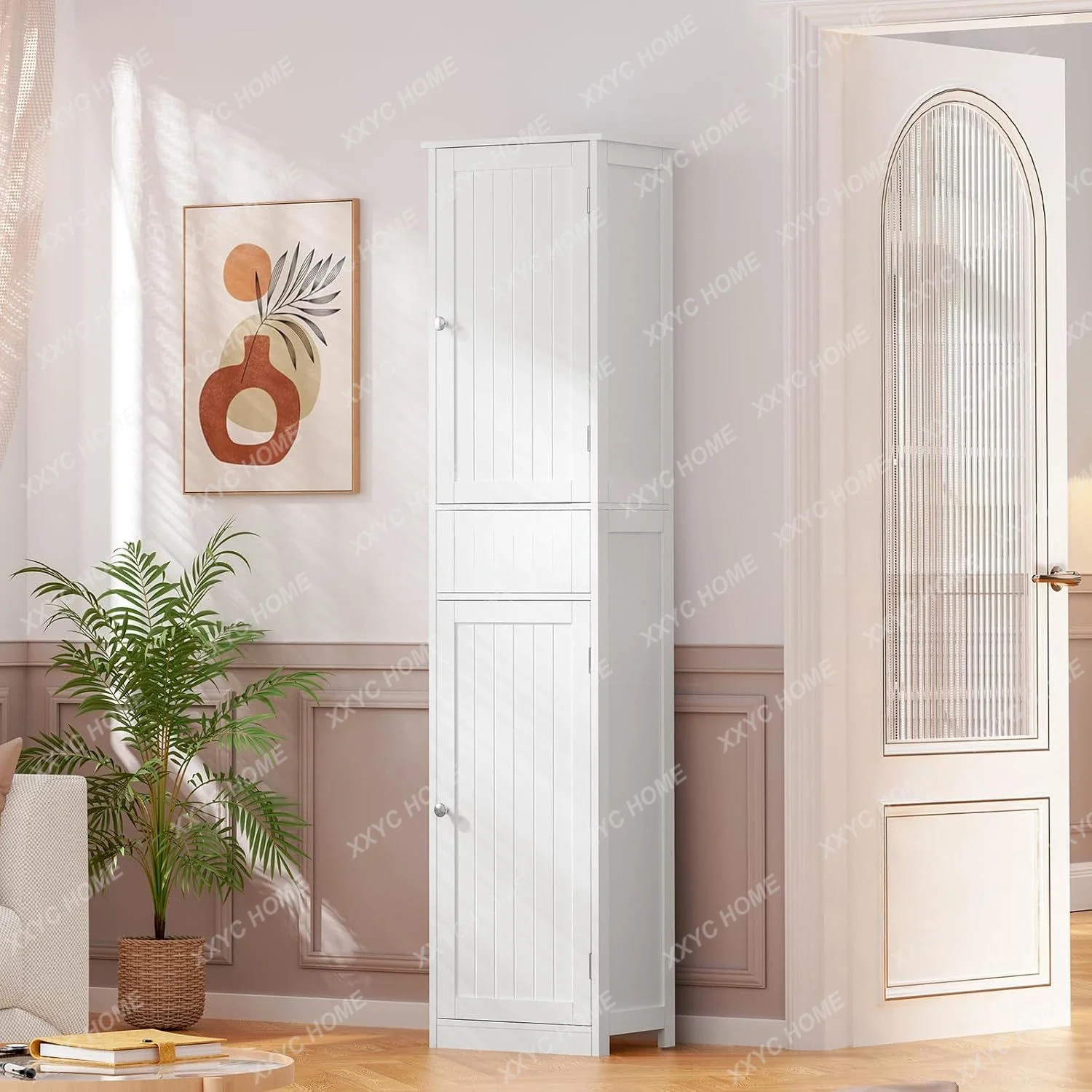 

Шкаф для хранения вещей с 2 дверцами и 1 ящиком, отдельно стоящий шкаф для льна с регулируемыми полками, напольный шкаф для гостиной