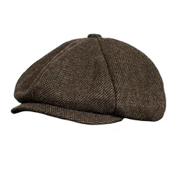 Newsboy Cap Men's Tweed 8 Panel Hat Baker Caps Retro Gatsby Hats Casual Brand Cap Cabbie Apple Beret for Male NC04