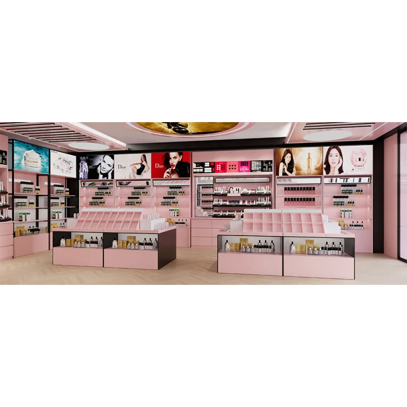 customized.New cosmetics store shelves pink display stand cosmetic showcase heavy duty cosmetics multi-layer display rack