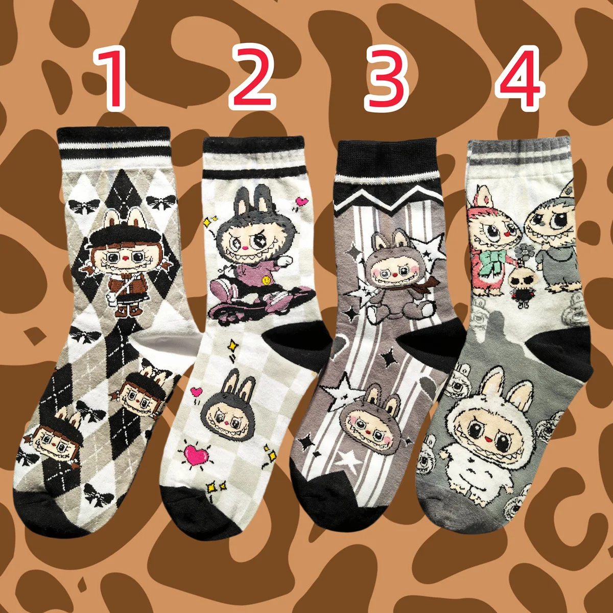 

New Labubu Cotton Socks Cartoon Women's mid-calf Socks Cute Four Seasons Cotton Socks Sweat Absorbent Adult Average Size