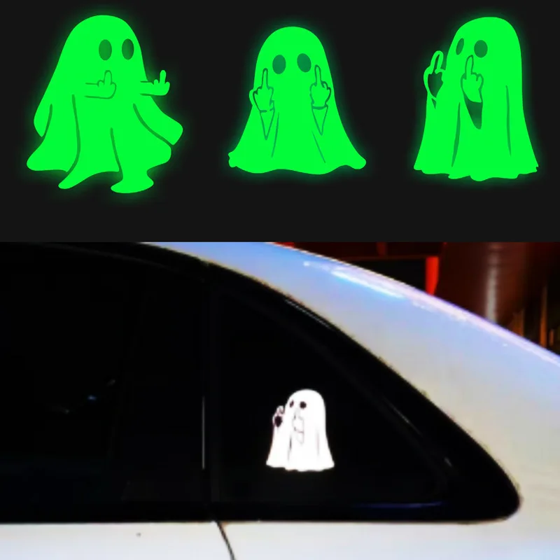 2PCS Glow in the Dark Ghost Car Window Stickers, Funny Halloween Auto Decals for Side and Rear Windows
