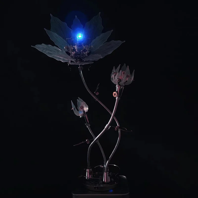 DIY mechanical assembly with light 3D metal flower stainless steel puzzle model kit personalized gift toy artwork