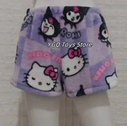 Cute Kuromi Flannel Pajamas Purple Women's Warm Woolen Cartoon Casual Home Pants In Autumn Winter Fashion Trous Kawaii Gift