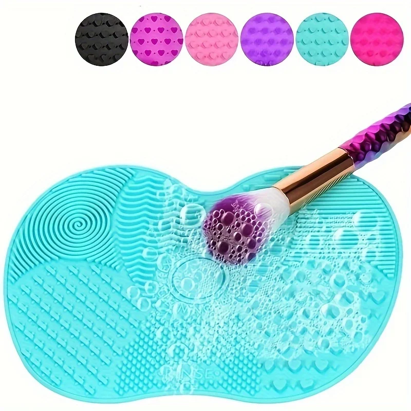 Silicone Apple Shaped Makeup Brush Cleaning Pad - Puff Cleaning Tool with Suction Cup - Easy to Clean Daily Makeup Brush Cleaner