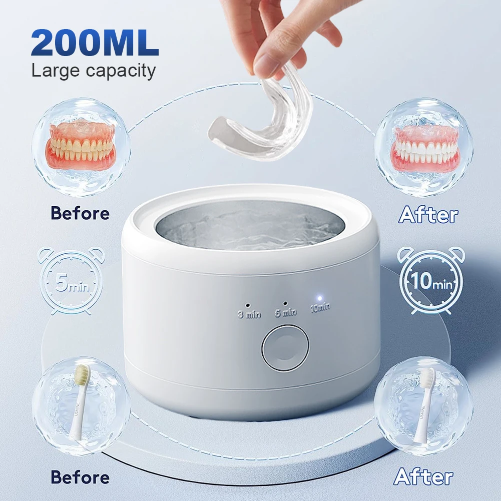 

Ultrasonic Electric Cleaner Machine One-Touch Operation High Frequency Vibration Cleaner USB Rechargeable for Home Office Travel