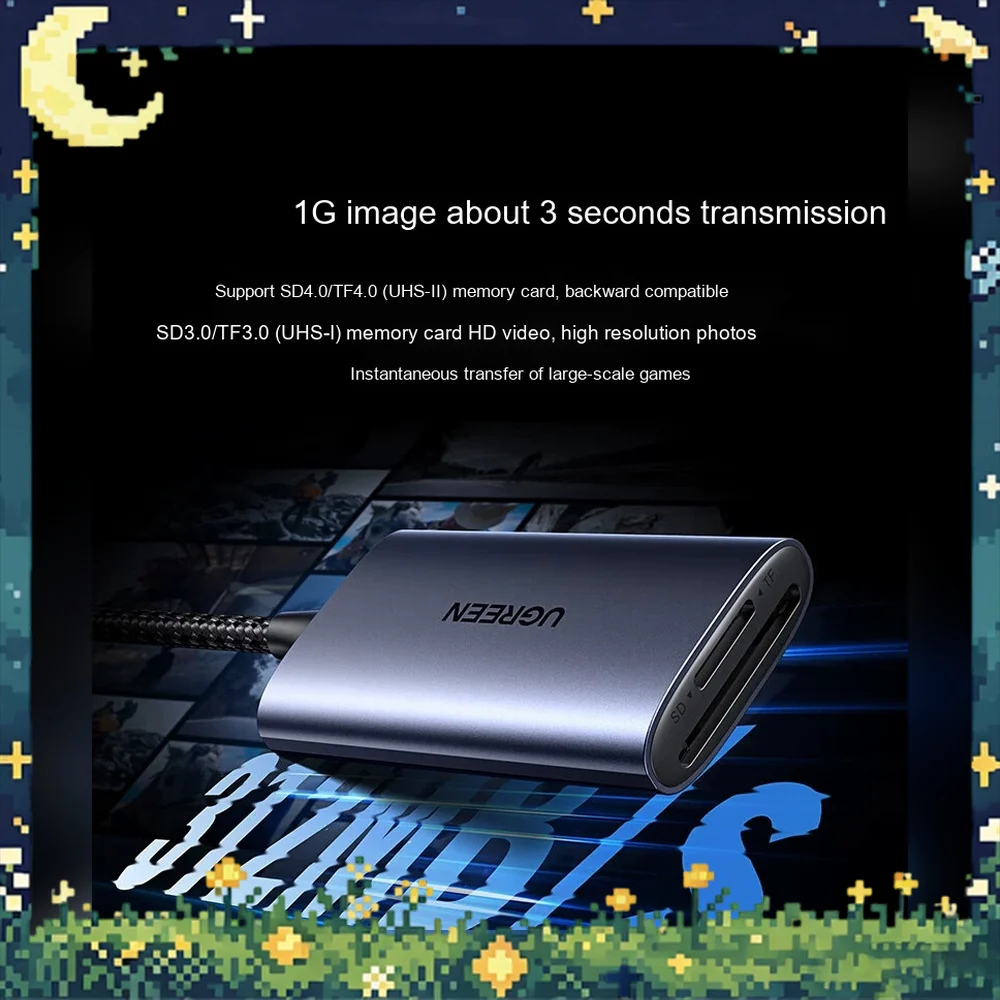 UGREEN 35148 CM401 USB-C USB 3.2 SD TF 4.0 Card Reader 312MB/s Dual Card Simultaneous Read UHS-I UHS-II