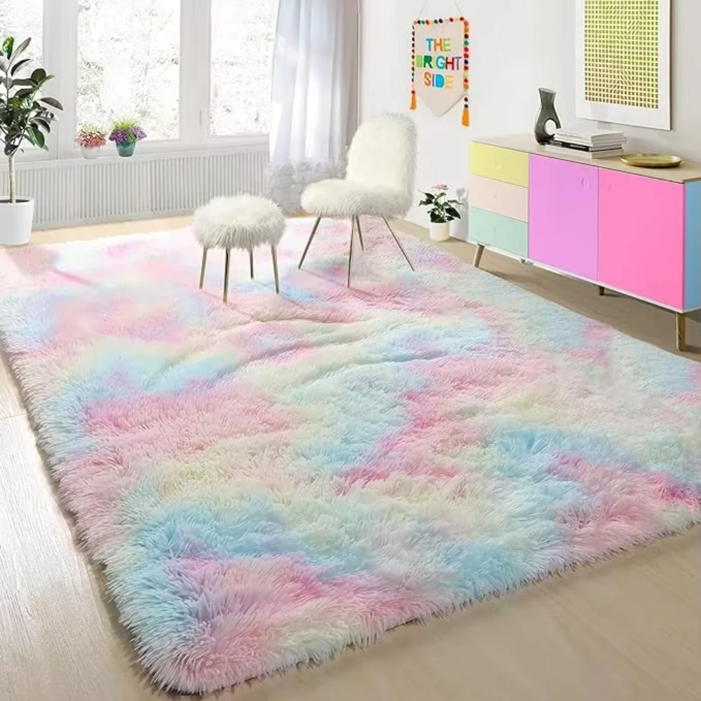 

VIKAMA Modern Simple Tie-Dyed Plush Carpet Bedroom Living Room Interior Floor Mat Home Decoration Children's Room Soft Carpet