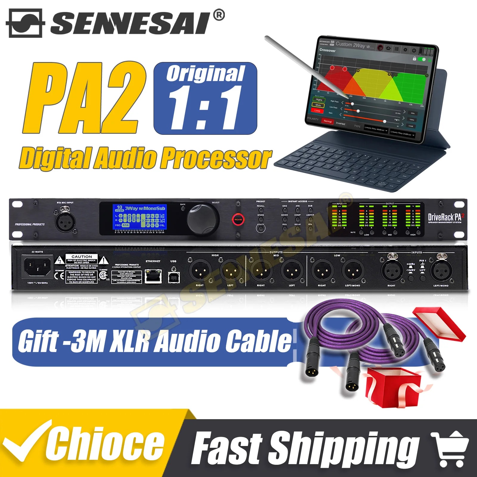 SENNESAI PA2 Audio Processor of 2 Inputs and 6 Outputs, Original Software, Professional Audio Controller, Professional Speaker