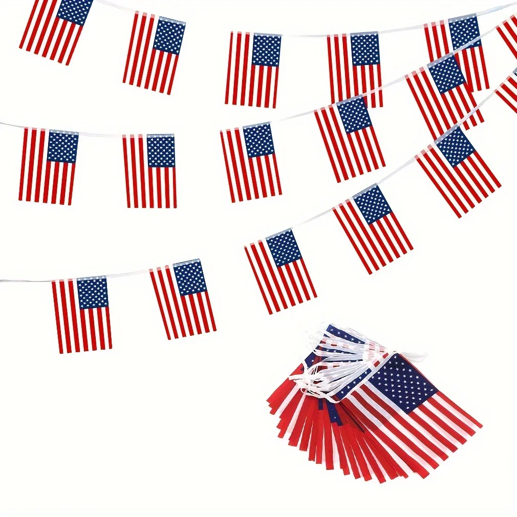 3Jflag 24pcs, United States of America String flag american USA string banner Independence Day Celebrations polyester fabric