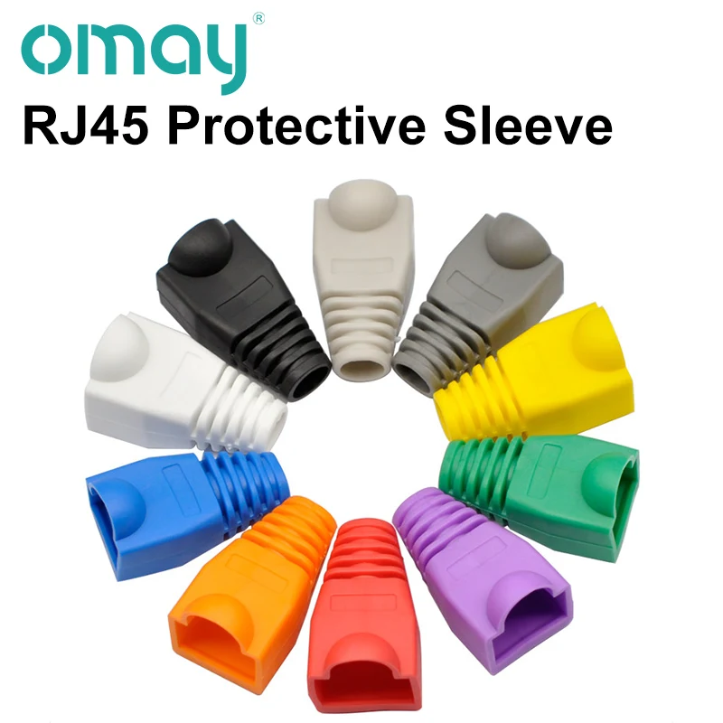 RJ45 Connector CAT6 CAT5e Connector Protective Cover Adapter Cap Ethernet Network Cable Plugs RJ45 Cat5/6 10 colour Sleeve