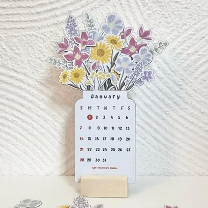 Bloomy Flowers Desk Calendar 2025 Floral Desktop Calendar Decor Stylish Design Tabletop Decoration For Living Room Dormitory