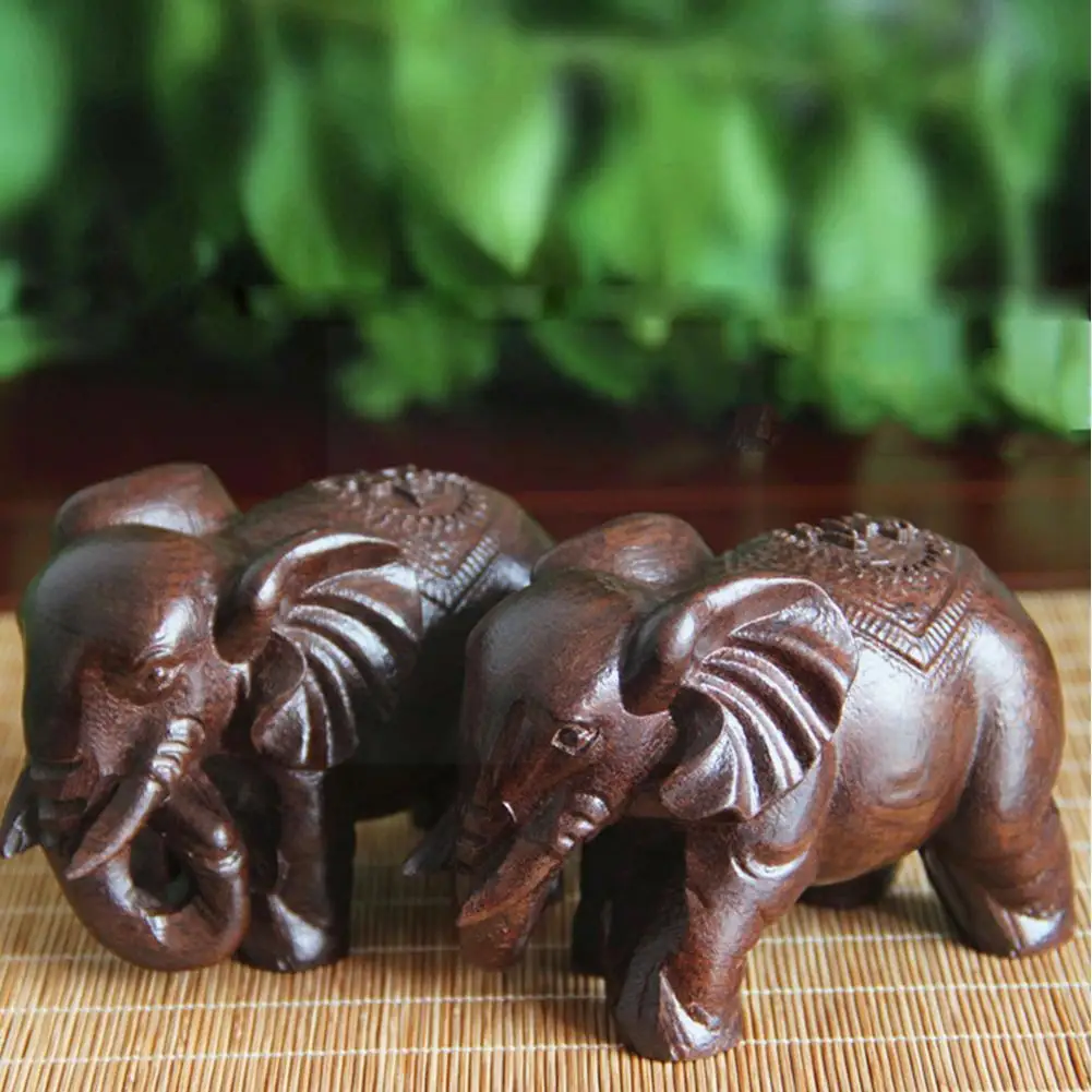 Fortion Elephant Figurines Craft Carved Natural Wooden Mineral Crystal Mini Animals Statue For Decor Chakra Healing X6k4