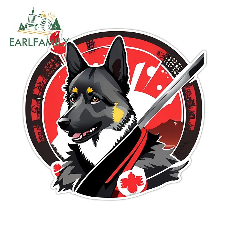 EARLFAMILY Samurai Dog Husky Funny Car Stickers Car Refrigerators Milk Crate Decals Creative Cartoon Vinyl Car Door Protector