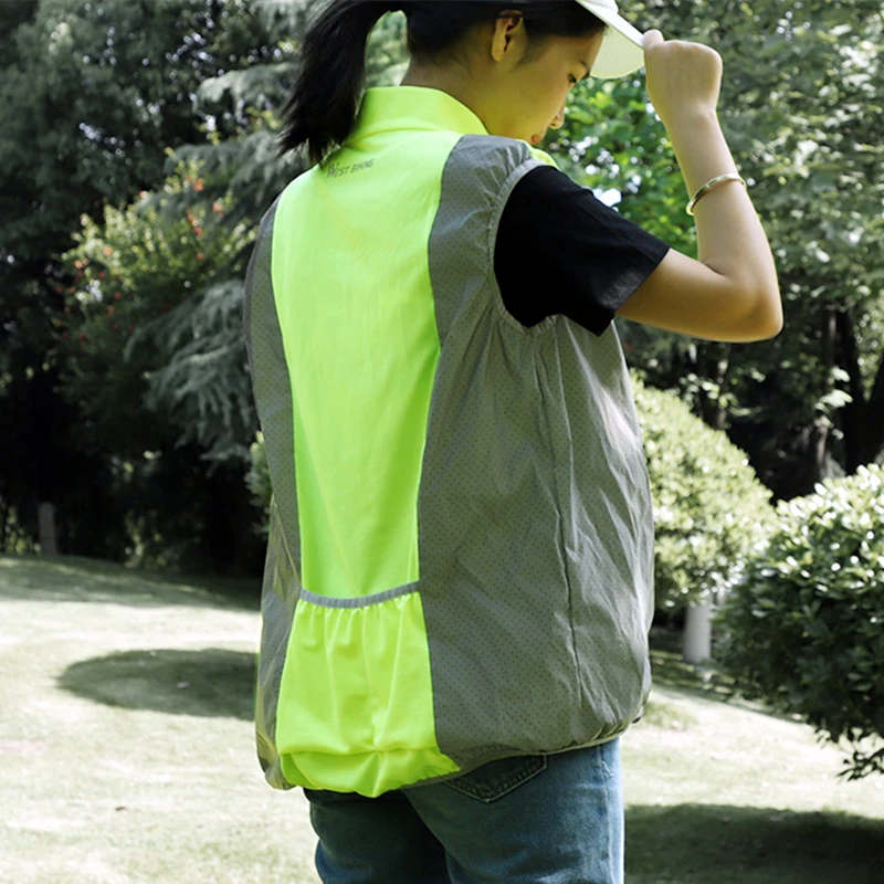 WEST BIKING Reflective Cycling Vest Men Women Safety Bike Vests Sleeveless Breathable Quick-Dry Night Running Jacket Sports Vest