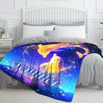 ファッションスタイルのカスタムネームファンタジーイルカプリントフランネルブランケット100_機能繊維、すべての季節に適し、引き裂き保護 6 best sales イルカのブランケット - №1