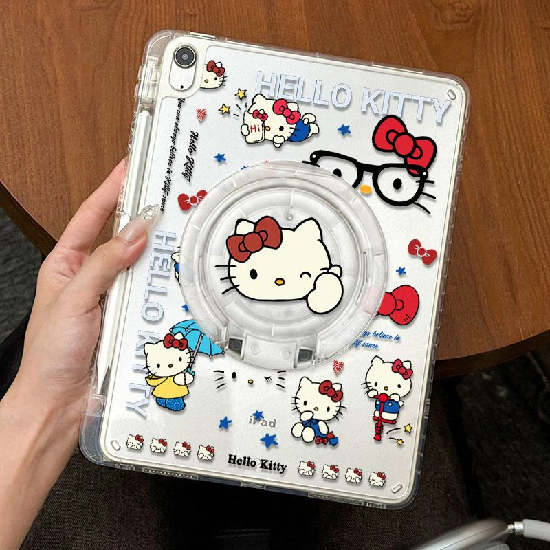 

Clear Transparent Hard Case For iPad 11th Gen 7/8/9th 10.2 10th 10.9 5th 6th M2 Air7 Pro 11 Mini 7 Cute Hello Kitty Back Cover