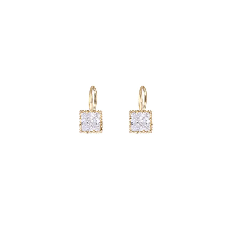 Luxury Square Zircon Drop Earrings Korean Fashion Golden Color Plated Party Crystal Earrings for Women Exquisite Jewelry 2024