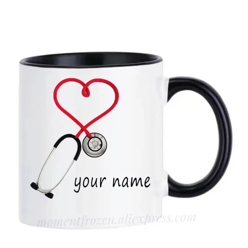 Personalized Name Doctor Cups Stethoscope Caffeine Cocoa Coffee Mugs Tea Mugen Nurse Gifts Home Decal Milk Tableware Coffeeware