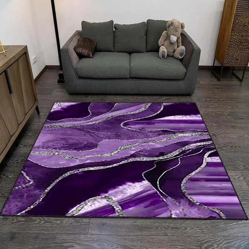 Alfombra Decorativa Morada, Alfombra Decorativa con Diseño de Mármol, Alfombra Color Índigo, Alfombra Decorativa, Alfombra de Regalo Personalizada, Alfombra para Piso, Alfombra Decorativa para Salón