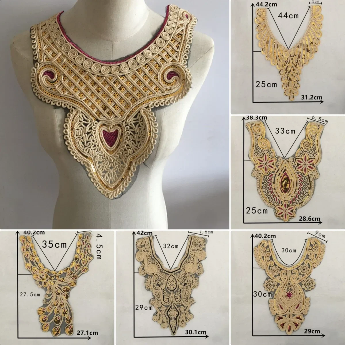 Wholesale sales of 1-10 piece golden Beading embroidered collar embroidery sewing lace DIY decorative clothing accessories lace