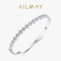 Ailmay Top Quality Real 925 Sterling Silver Fashion Round Bubble Clear Zircon Bracelets For Women Statement Jewelry Gift
